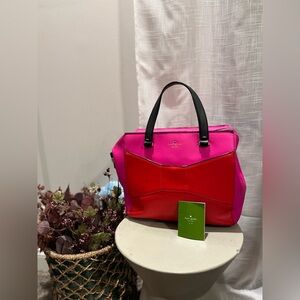 Kate Spade NY Large 2 Park Avenue Beau Bag Hot Pink & Red Bow Handbag Purse